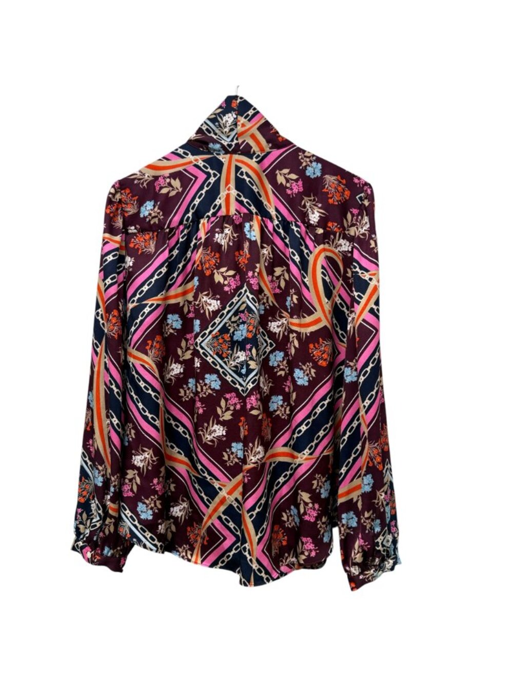 Ann Taylor Bow Blouse XL Burgundy Floral Link Print Career Office Womens Top - Picture 3 of 8